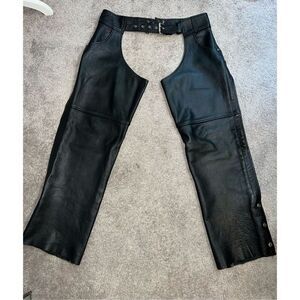 Leather Black Belted Riding Chaps Size Large Mens/Womens